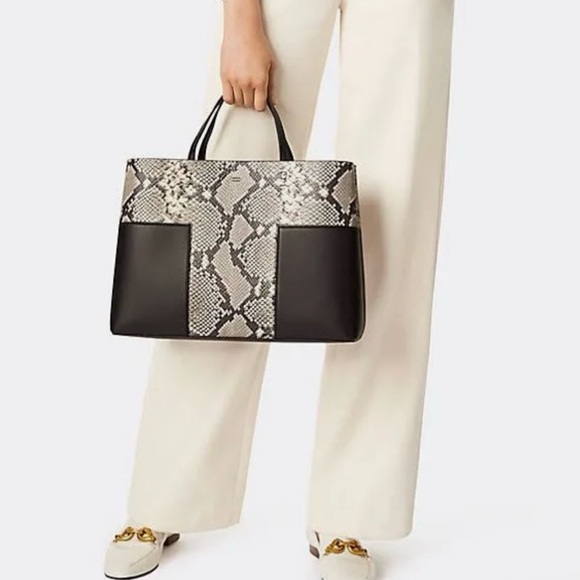 Tory Burch Handbags - Tory Burch - Block T Black and Snakeskin Print Tote